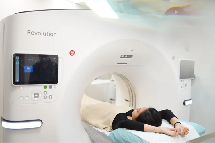 Patient undergoing a CT coronary angiogram at the clinic